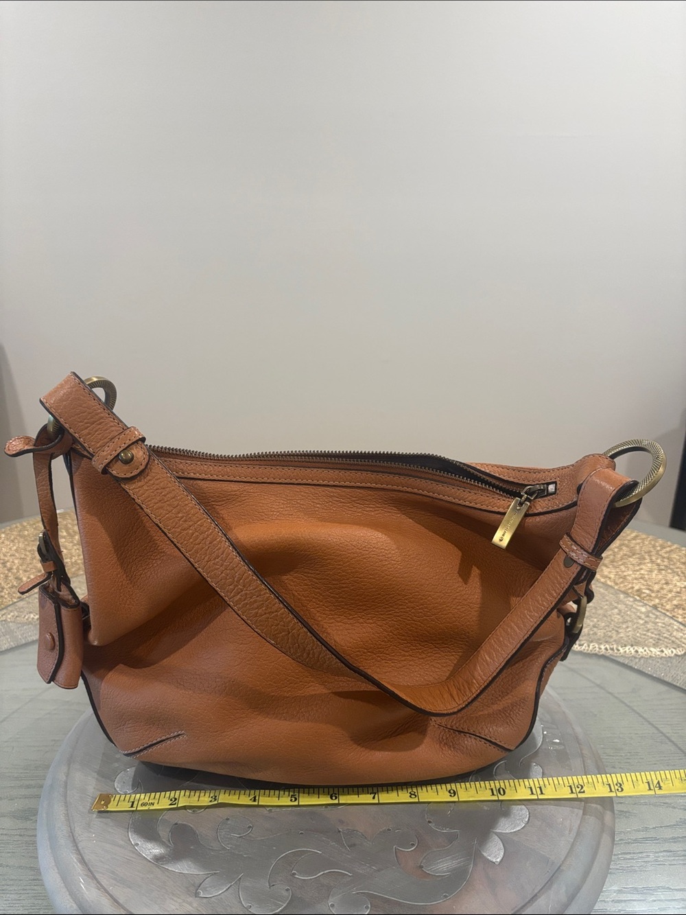 Antonio Melani Pebbled Leather Shoulder Bag in Cognac